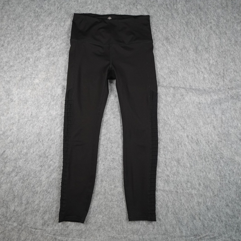 Gaiam Leggings Women Small Black Moto Pintuck Mesh Detail High Rise Active Yoga